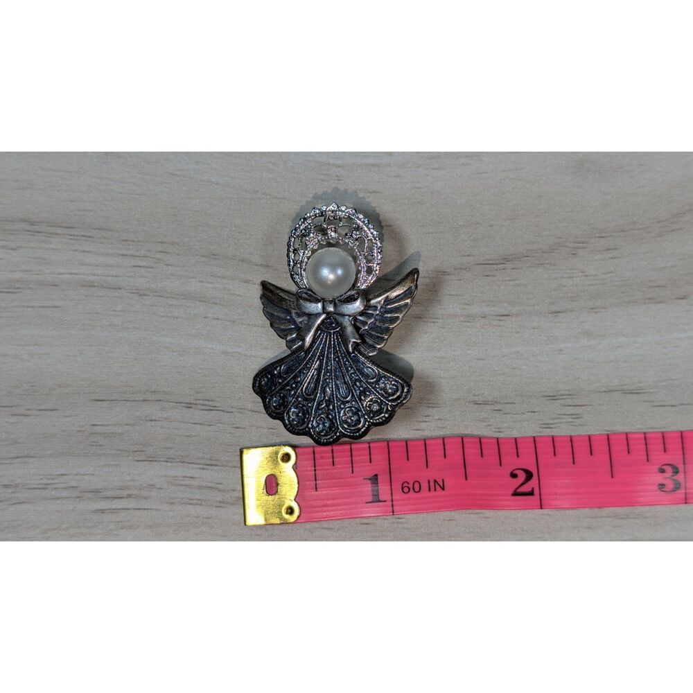 Ten Thousand Angels Angel Pin Brooch Silver Tone Faux Pearl Halo York NC